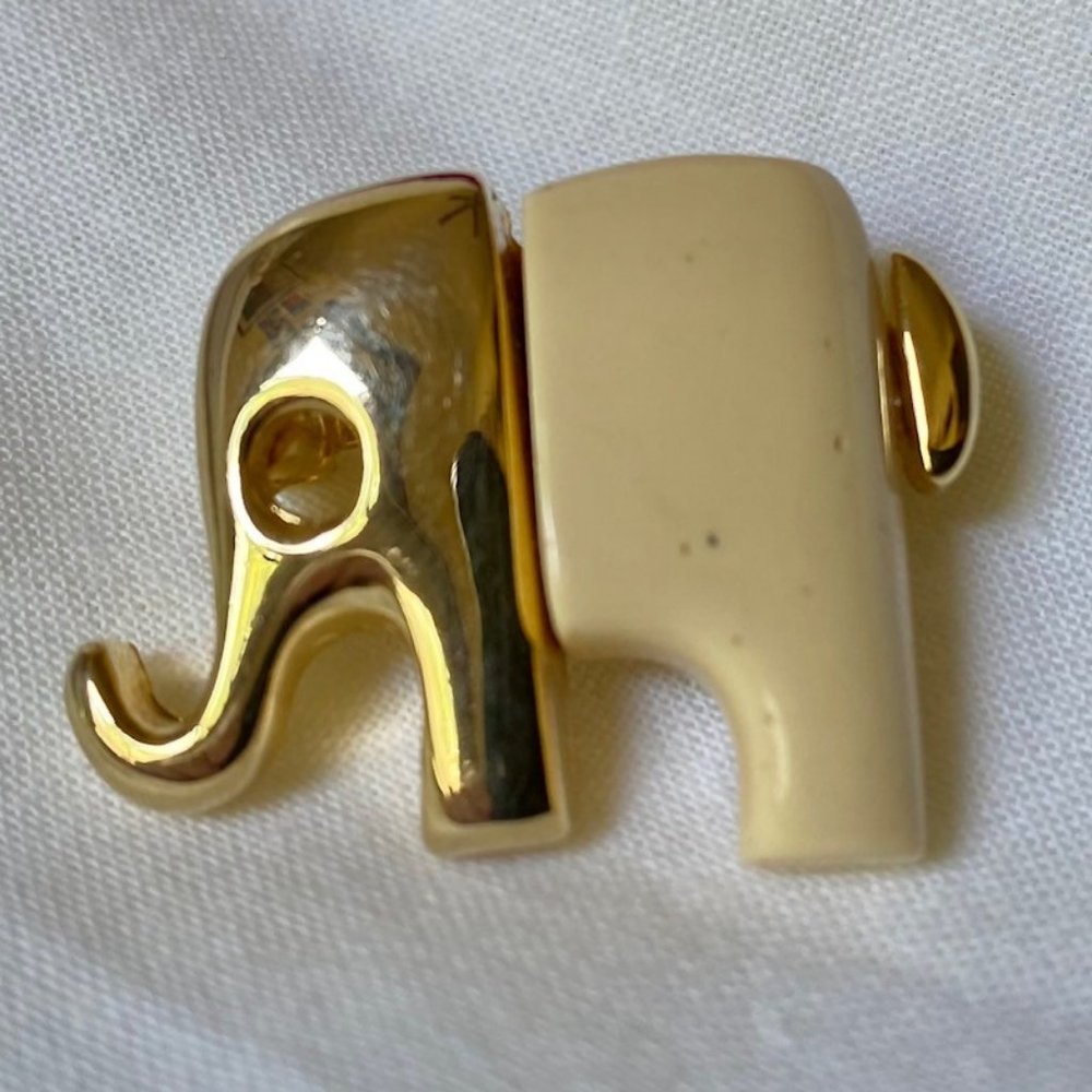 Vintage Minimalist Style Gold & White Elephant Pin